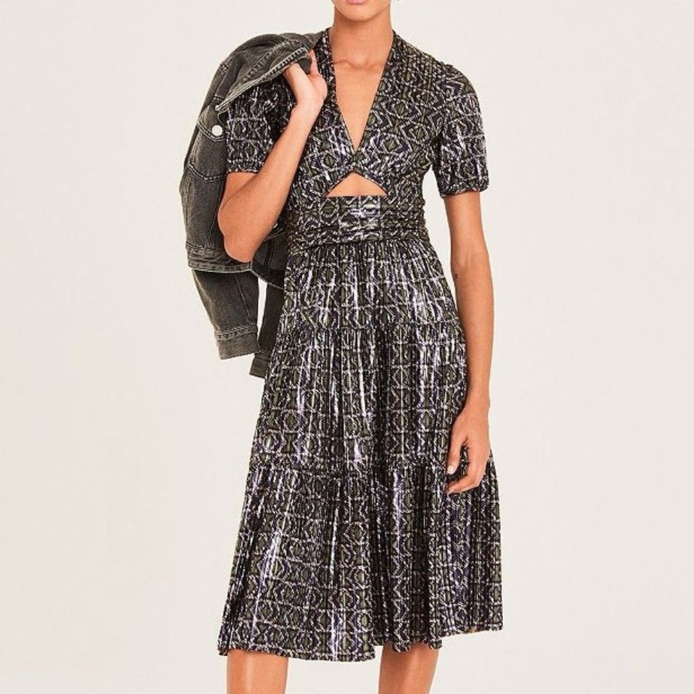 BA&SH Lady Dress Purple and Black Metallic Textured Dress brand new Sz XS